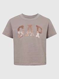 Béžové dievčenské tričko s organickým logom GAP s flitrami