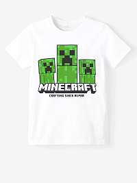 Biele chlapčenské tričko s názvom Manu Minecraft
