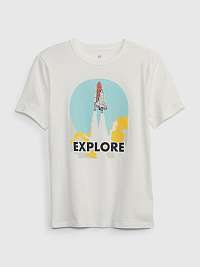 Biele chlapčenské tričko s potlačou GAP Explore