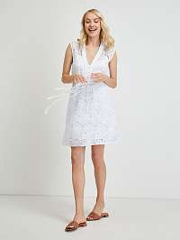 Biele dámske čipkované krátke šaty so zaväzovaním Guess Mykonos