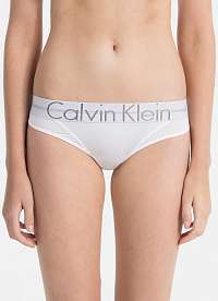 Calvin Klein biele tangá Thong so širokou gumou a strieborným nápisom