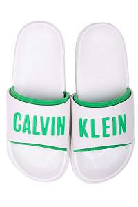 Calvin Klein biele unisex šľapky Slide White