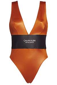 Calvin Klein bronzové jednodielne plavky Cheeky Plunge Onepiece