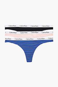 Calvin Klein farebný 3 pack táng Thong 3PK Feeder Stripe Kettle Blue/Sand Rose/Black