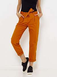 CAMAIEU oranžové ľanové skrátené nohavice