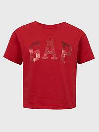 Červené dievčenské tričko s organickým logom GAP s flitrami