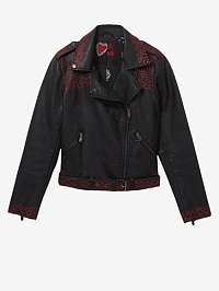 Čierna dámska koženková bunda s ozdobnými detailmi Desigual Chaq Beating Heart