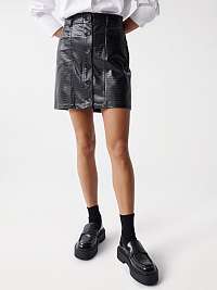 Čierna dámska koženková sukňa s krokodílím vzorom Salsa Jeans Secret Glamour