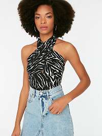 Čierna dámska vzorovaná cropped blúzka Trendyol