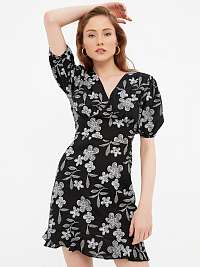 Čierne dámske kvetované krátke šaty Trendyol