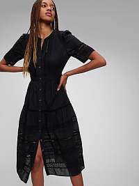 Čierne midi šaty s čipkovanými detailmi GAP
