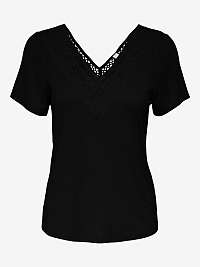Čierne tričko s véčkovým výstrihom a čipkou Jacqueline de Yong Camma