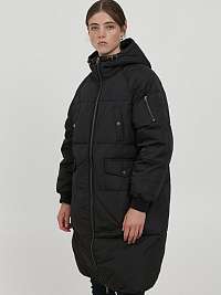 Čierny prešívaný oversize kabát s kapucňou ICHI