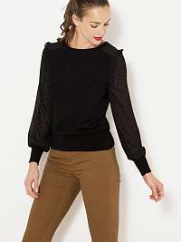 Čierny sveter s čipkovanými rukávmi CAMAIEU