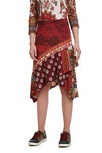 Desigual červená sukňa Fal Indira s farebnými motívmi - M