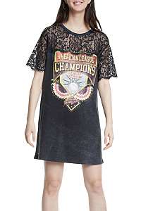 Desigual čierne šaty Vest Champions s čipkou