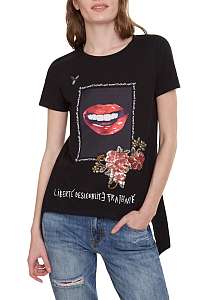 Desigual čierne tričko TS Lips - XXL