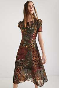Desigual khaki vzorované midi šaty Salomon