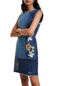 Desigual modré šaty Vest Ilona s výšivkami -