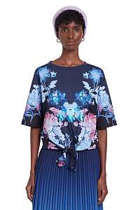 Desigual modré tričko TS Mirror s viazaním