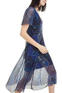 Desigual modré vzorované šaty Vest Terry - XXL