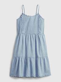 Detské šaty Scalloped tiered denim dress Modrá