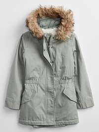 Dievčatá - Detská zateplená bunda parka s kapucňou Sivá