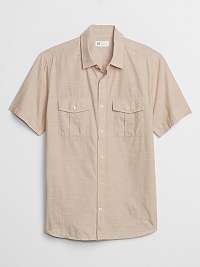 GAP béžové pánska košeľa v-ss slub cotton utility pocket
