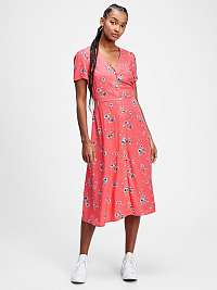 GAP ružové midi šaty v-ss midi btn frnt dress