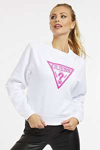 Guess biele mikina Embroidery Triangle Logo s logom