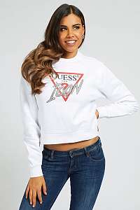 Guess biele mikina Rhinestone Triangle Logo