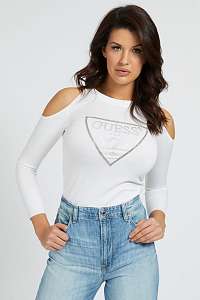 Guess biele sveter Cut-Out Sleeves Triangle Logo