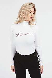 Guess biely rolák Jewel Logo Turtle Neck Sweater