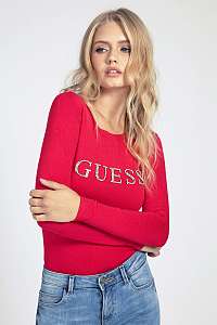 Guess červené sveter Rhinestones Front Logo Sweater