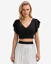 Guess čierny crop top Hatice s čipkou