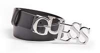 Guess čierny kožený opasok Logo Buckle