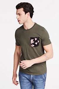 Guess khaki pánske tričko Printed Pocket