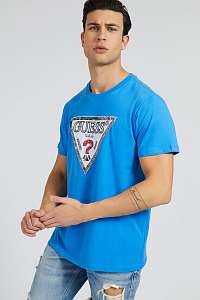 Guess modré pánske tričko Triesley Triangle Logo