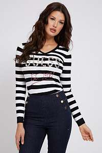 Guess pruhovaný sveter Logo V Neck