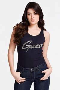 Guess tmavomodré tielko Front Logo Tank Top