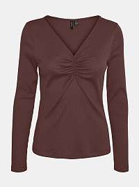 Hnedé rebrované tričko VERO MODA Polly