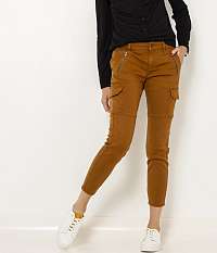 Horčicové skrátené slim fit nohavice CAMAIEU