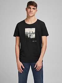 Jack & Jones čierne tričko Nobody s potlačou