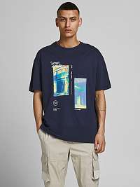 Jack & Jones modré pánske tričko Shows s potlačou