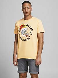 Jack & Jones žlté pánske tričko s potlačou