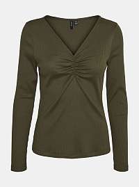 Khaki rebrované tričko VERO MODA Polly