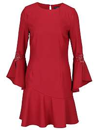 Little Mistress červené šaty s volánovými rukávmi a s výšivkami