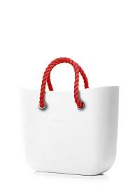 O bag  biela kabelka Bianco s červenými krátkymi povrazmi