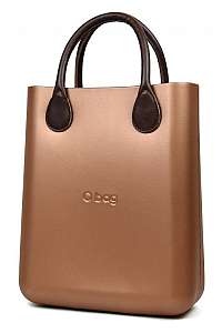 O bag bronzové kabelka O Chic Bronzo s hnědými krátkými koženkovými držadly