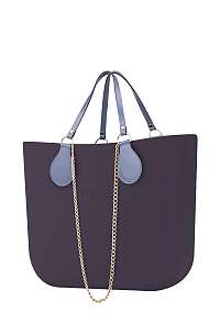O bag  fialové kabelka MINI Viola Scuro s řetízkovým držadlem a modrou koženkou